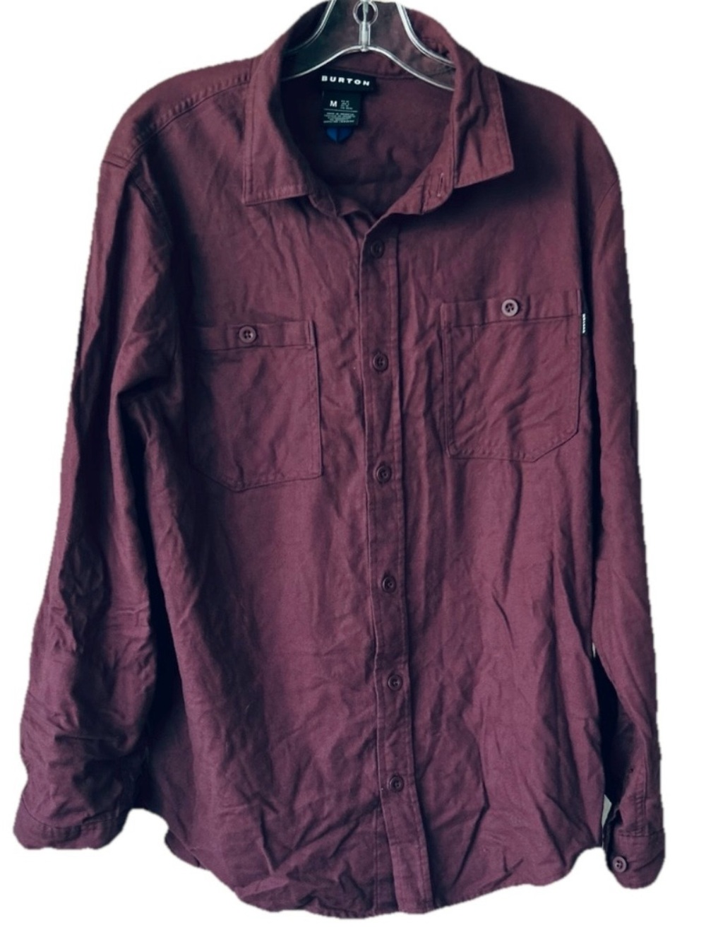 Burton Favorite Flannel LS Burgundy Cotton Button Up Shirt Men M Outdoor Travel